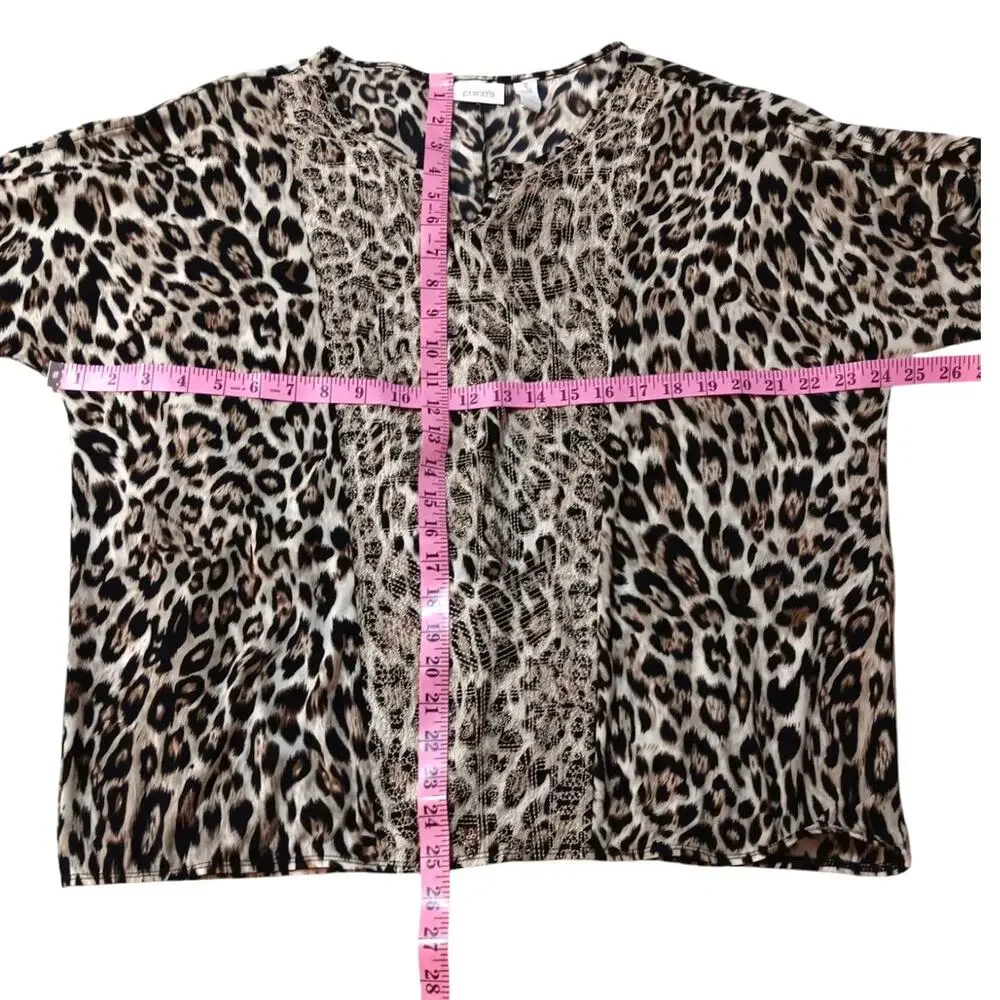 CHICO'S Blouse Top 3 XL Gold Embroidered Animal Print Cheetah Career‎ Office